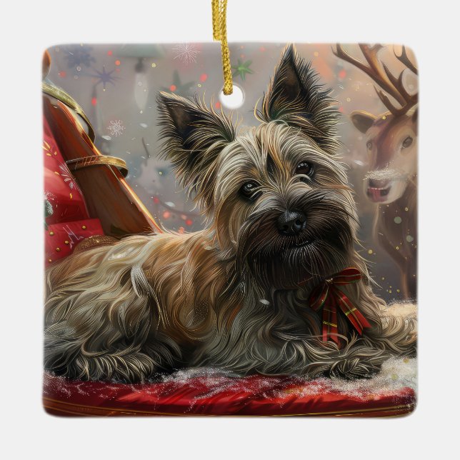 Ornement En Céramique Skye Terrier Chien Festif de Noël (Devant)