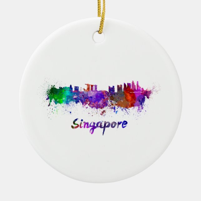 Ornement En Céramique Skyline de Singapour en aquarelle (Devant)