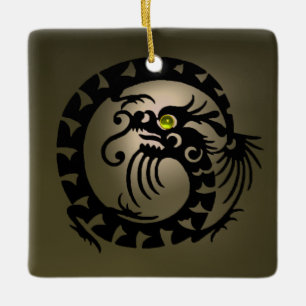 Ornement En Céramique SNAKE DRAGON Agate noir et gris
