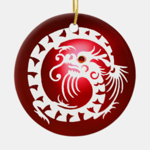 Ornement En Céramique SNAKE DRAGON Rouge noir et blanc Ruby
