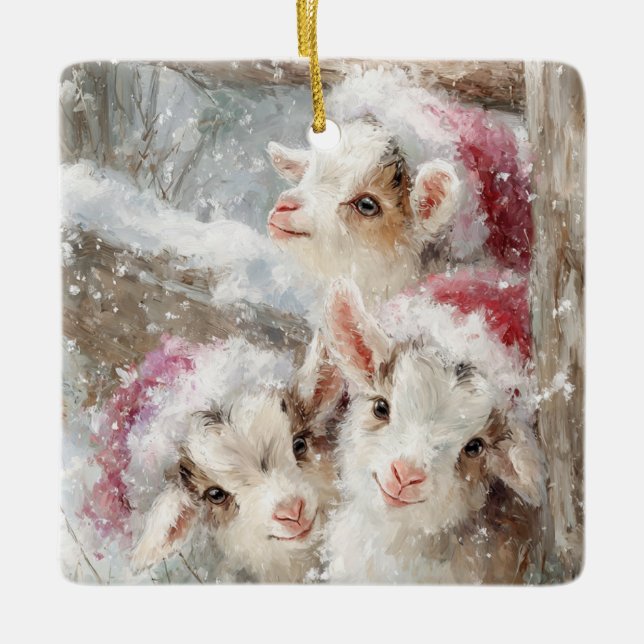 Ornement En Céramique Snow Babies Christmas Goats 10 - YOUR PHOTO (Devant)