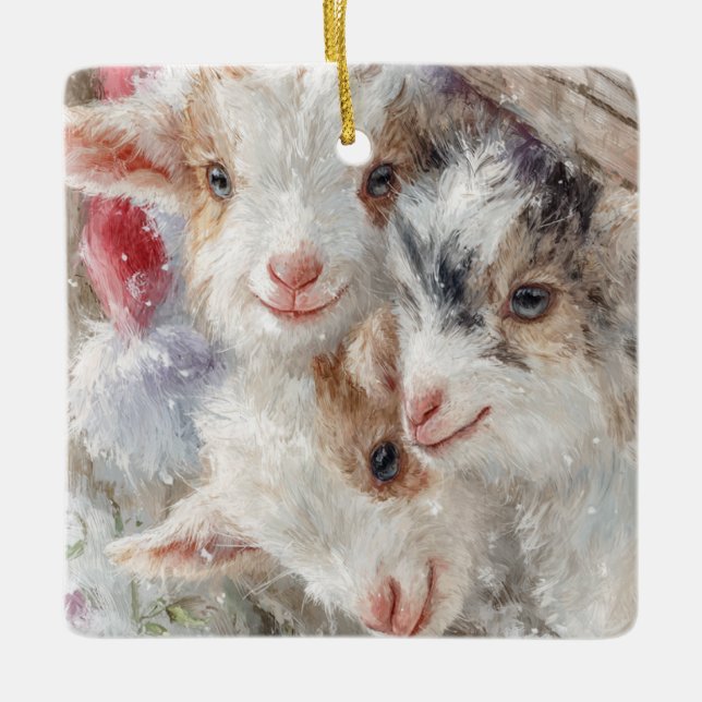 Ornement En Céramique Snow Babies Christmas Goats 12 - YOUR PHOTO (Devant)