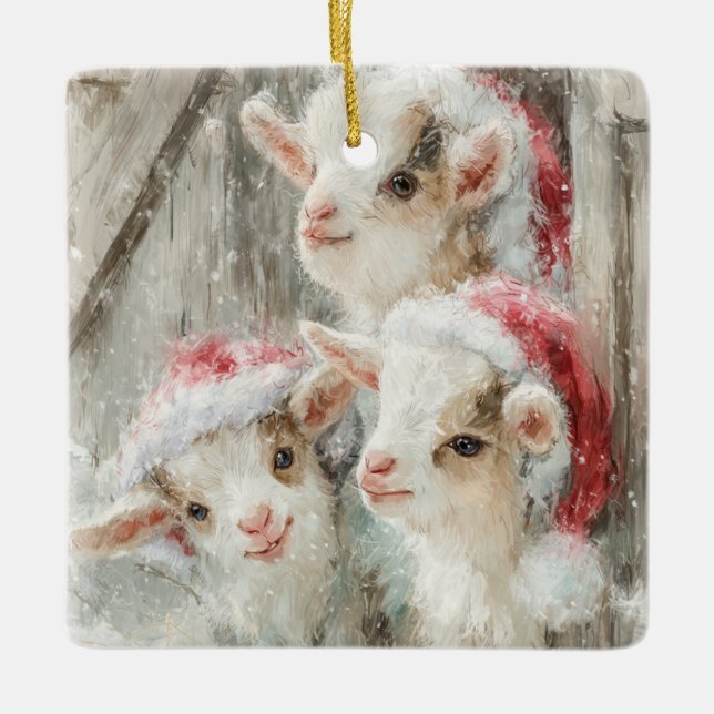 Ornement En Céramique Snow Babies Christmas Goats 8 - YOUR PHOTO (Devant)