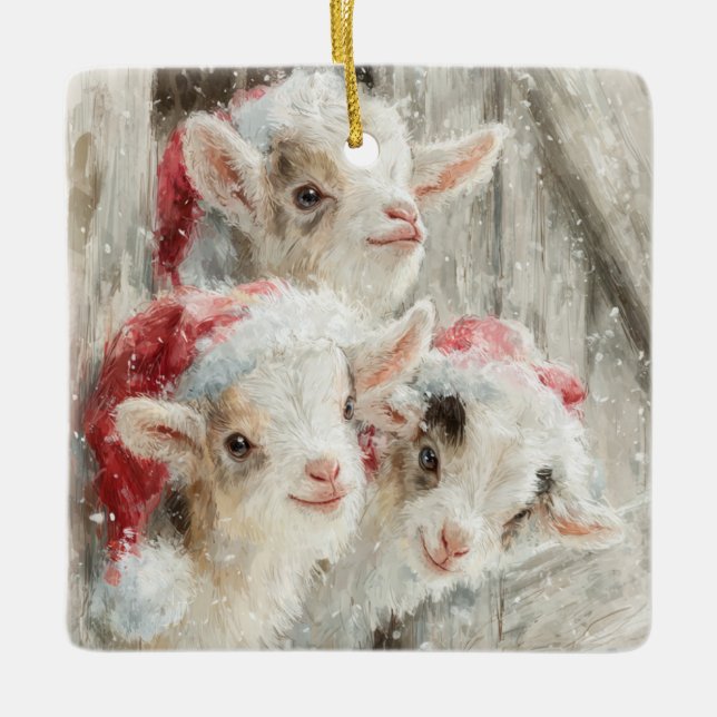 Ornement En Céramique Snow Babies Christmas Goats 9 - YOUR PHOTO (Devant)