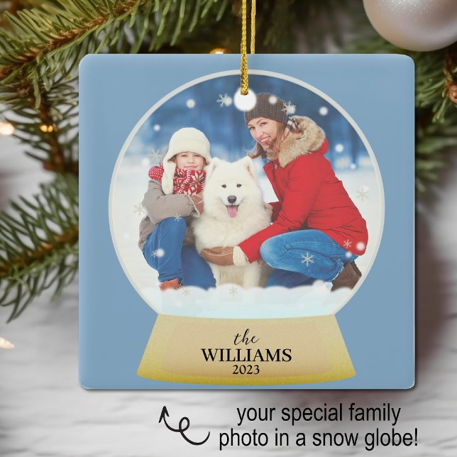 Ornement En Céramique Snow Globe Photo Nom Personnalisé (Créateur téléchargé)