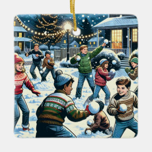 Ornement En Céramique Snowball combat Noël personnalisé