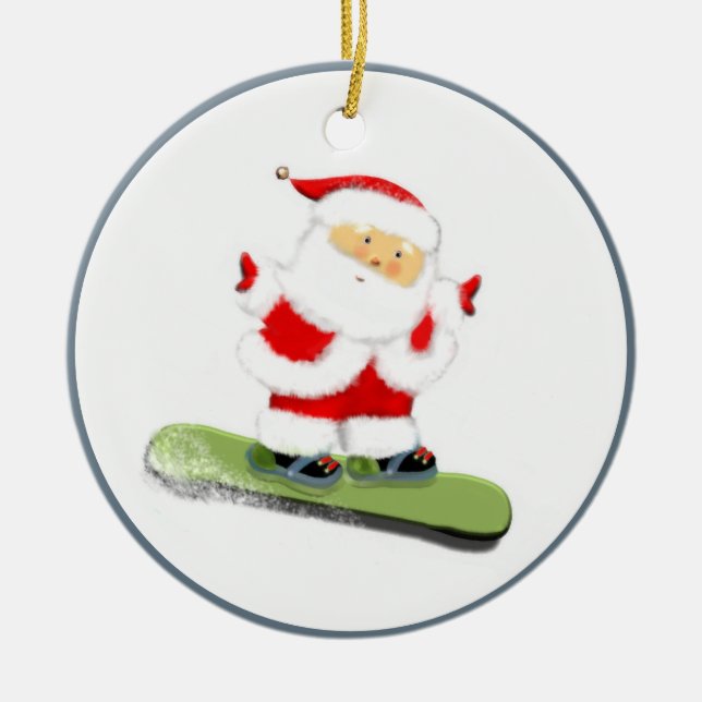 Ornement En Céramique Snowboard Père Noël (Devant)
