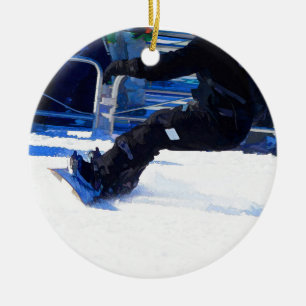 Ornement En Céramique Snowboarder Skiding Sports d'hiver Cadeau