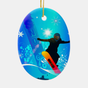 Ornement En Céramique Snowboarding, surfeur avec le conseil