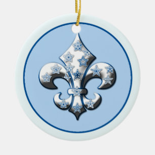Ornement En Céramique Snowflake Fleur de Lis Ornament bleu et blanc