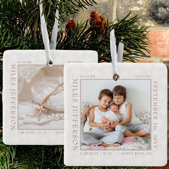 Ornement En Céramique Snowflake Photo Frame Baby Birth Stats Naturel (Créateur téléchargé)