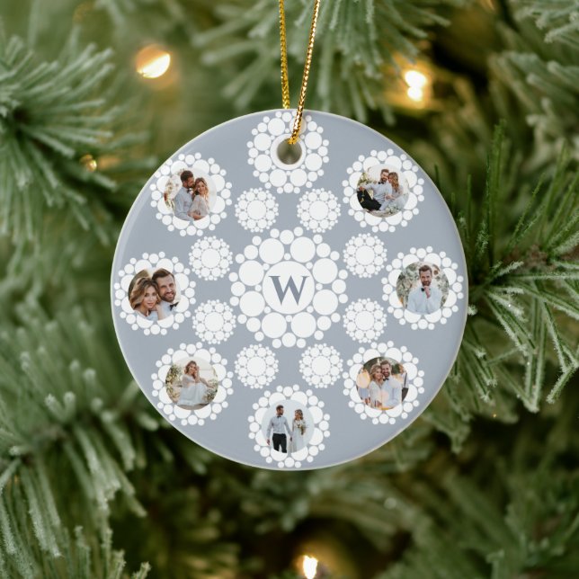Ornement En Céramique Snowflakes Monogramme Marié 1er Noël 8 Photo (Arbre)