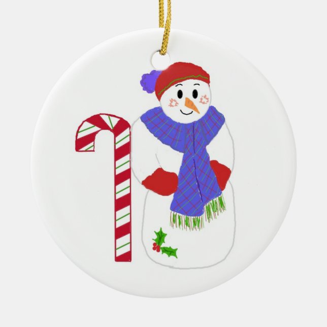 Ornement En Céramique Snowman avec Sucre de canne (Devant)