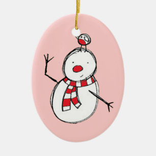 Ornement en céramique Snowman et Oiseau