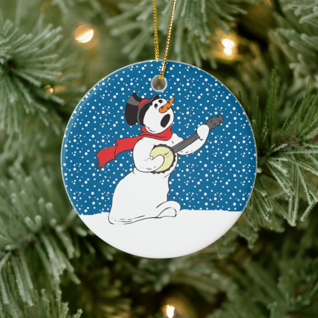 Ornement En Céramique Snowman Jouant à l'ornement du Banjo (Arbre)