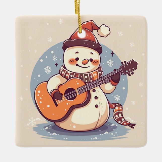 Ornement En Céramique Snowman jouant de la guitare (Devant)