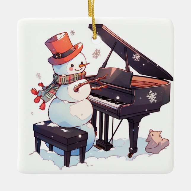 Ornement En Céramique Snowman Jouer au piano (Devant)