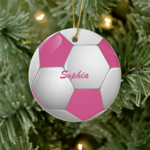 Ornement En Céramique Soccer Ball Pink and White
