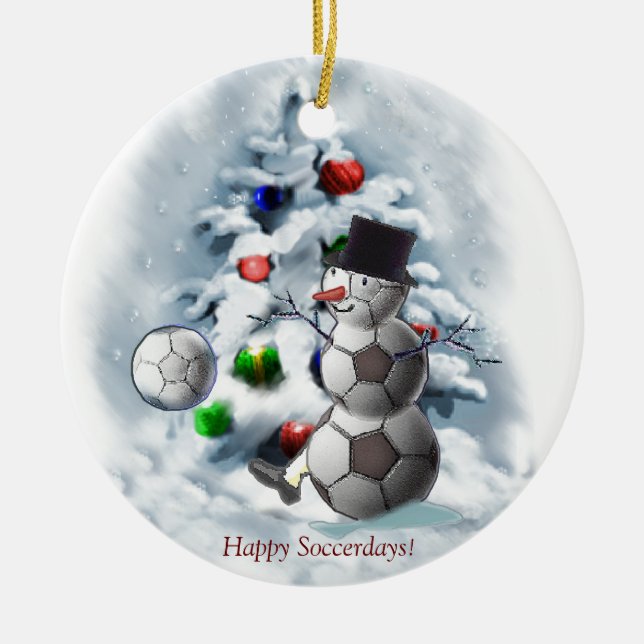 Ornement En Céramique Soccer Ball Snowman Noël (Devant)