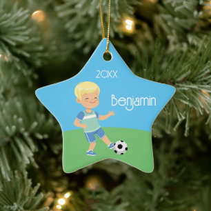 Ornement En Céramique Soccer blond à un côté