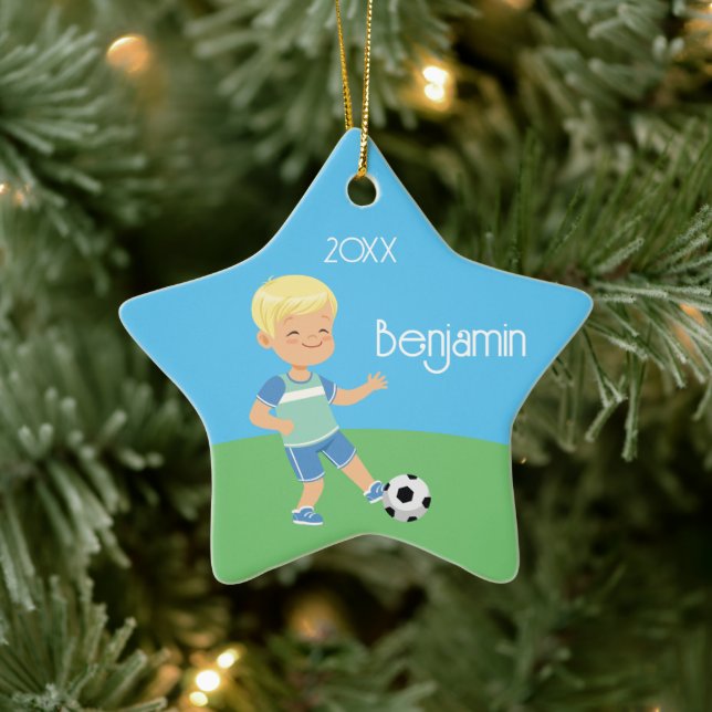 Ornement En Céramique Soccer blond à un côté (Arbre)