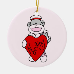 Ornement En Céramique Sock Monkey I Love Nursing T-shirts et cadeaux