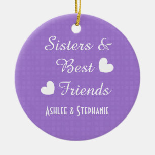 Ornement En Céramique Soeurs violettes et meilleurs amis 2 Coeurs A08A