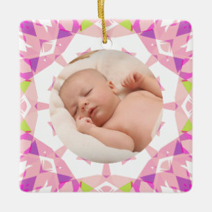 Ornement En Céramique Soft Pretty Pastels Photo de Noël personnalisée