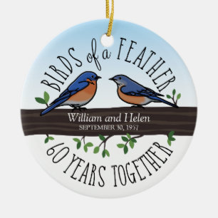 Ornement En Céramique soixantième Anniversaire de mariage, oiseaux bleus