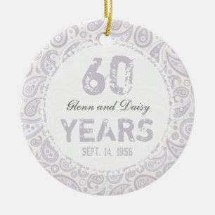 Ornement En Céramique soixantième Monogramme de Paisley d'anniversaire