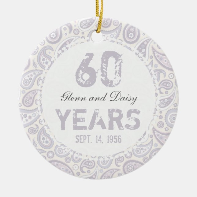Ornement En Céramique soixantième Monogramme de Paisley d'anniversaire (Devant)
