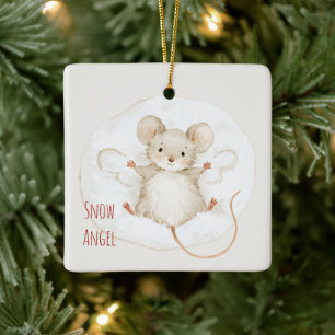 Ornement En Céramique Souris Ange de Neige Noël Hiver