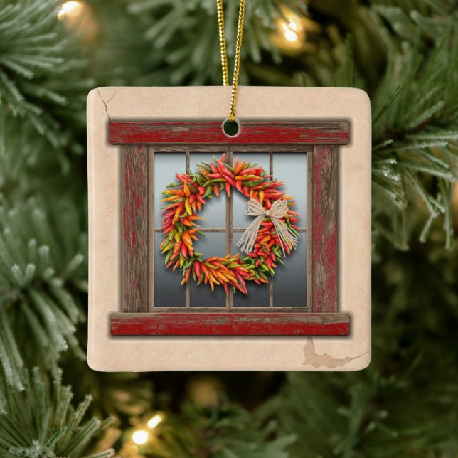 Ornement En Céramique Southwest Festive Chile Wreath Window Personalized (Arbre)