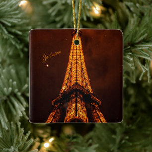 Ornement En Céramique Souvenir Brown classique et Tour Eiffel orange