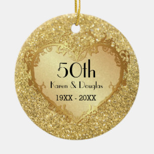 Ornement En Céramique Sparkle Gold Heart 50e anniversaire de Mariage