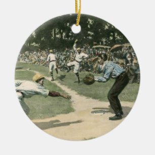 Ornement En Céramique Sports Anciens, Joueur de Baseball Glissant dans l