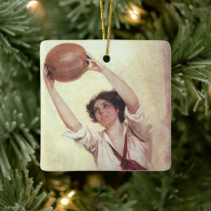 Ornement En Céramique Sports vintages, Joueuse de basket-ball avec balle
