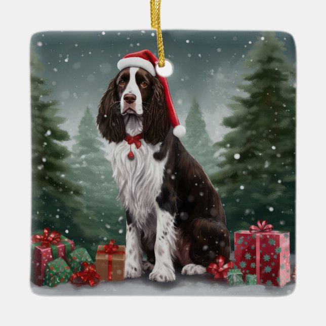 Ornement En Céramique Springer Spaniel Chien dans la neige Noël (Devant)