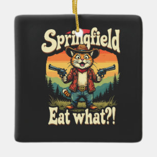 Ornement En Céramique Springflix Mange Ce Trump Election Cat Cowboy