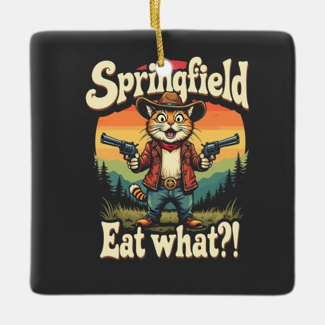 Ornement En Céramique Springflix Mange Ce Trump Election Cat Cowboy (Devant)