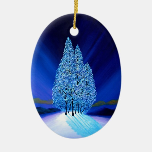 Ornement En Céramique Spruce Trees Blue Christmas Seven (Devant)