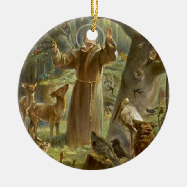 Ornement En Céramique St Francis d'Assisi prêchant aux animaux (Devant)