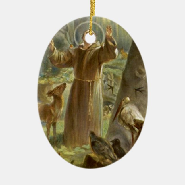 Ornement En Céramique St Francis d'Assisi prêchant aux animaux (Devant)