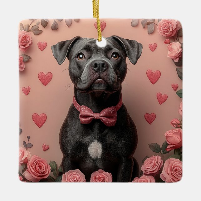 Ornement En Céramique Staffordshire américain avec Roses - Saint-Valenti (Devant)