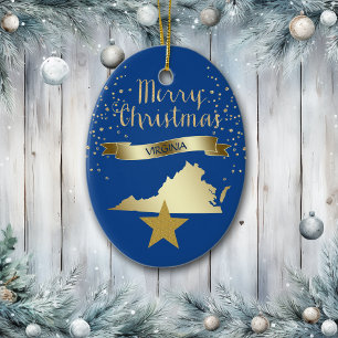 Ornement En Céramique Star Blue Gold Virginia