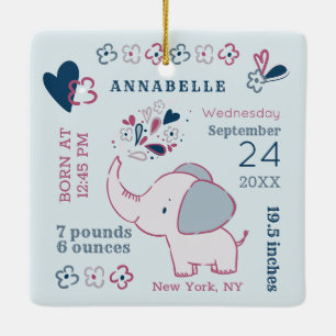 Ornement En Céramique Statistiques de naissance d'éléphant rose pour le 