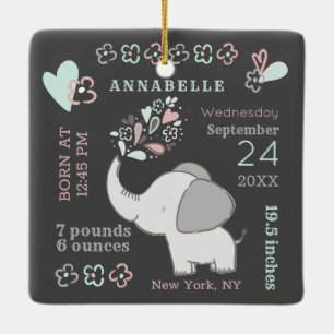 Ornement En Céramique Statistiques de naissance d'un éléphant mignon Noë