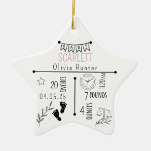 Ornement En Céramique Statistiques de naissance Faire-part Keepsaké phot