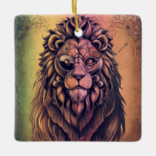 Ornement En Céramique Steampunk Couleur Gradient Lion Rustique