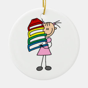 Ornement En Céramique Stick Girl With Books